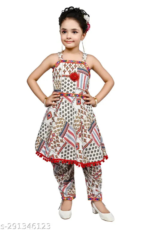 Silk blend printed multi patiala suit for girls by Hariyal Creation, Indian ethnic party wear (2-3 years)