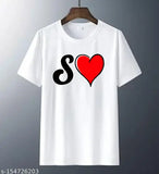 S name text printed t-shirt, short sleeve polyester tee with personalized design, India-made clothing product on display