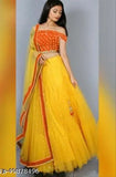 Embroidered designer lehenga set in satin and net fabrics, free size with 1 unstitched blouse. Indian handcrafted embroidery on display