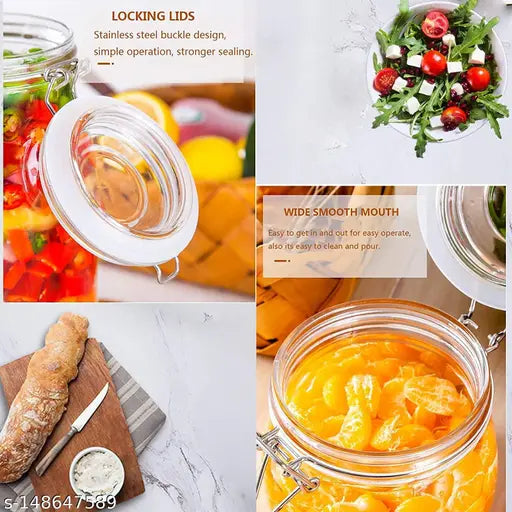 Glass dry food storage jars, airtight with wide mouth and buckle lid - ideal for pasta, spices, beans, flour