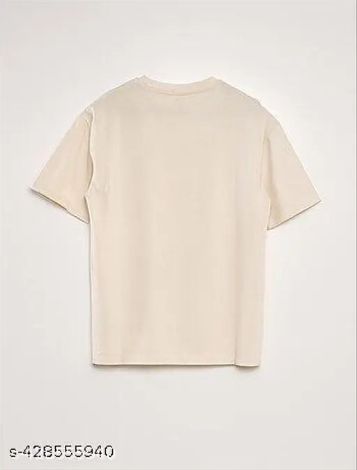 Cream printed unisex cotton t-shirt, short sleeves, daily wear, high quality ink