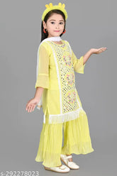 Indian chiffon Suhana Kolkata Girl Kurties set, straight top with three-quarter sleeves, mirror work design, for kids aged 3-11 years