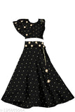 Black sleeveless cotton blend jacquard butti lehenga choli for girls - Indian crafted traditional party wear