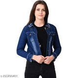 Dark blue denim jacket, solid pattern, long sleeves, Naz Creation India
