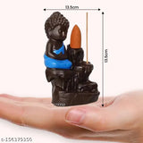 Blue poly resin Buddha statue decor showpiece with 10 scented cone incenses, home decor accessory with waterfall effect