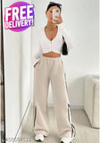 Striped cotton blend printed net trousers for women and girls - High loose bellbottom style