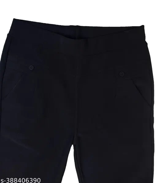 Elastane solid net pants for summer office use, women's joggers with pockets and elastic waist, imported fabric, Indian size 42/44/44 (waist 42/44in, length 37/38in, hip 44/46in)