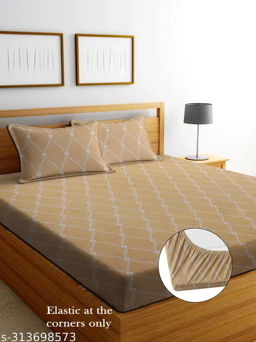 Glace Cotton elastic fitted double bed sheets in ethnic motifs, 72x78 inches with 2 pillow covers (18x28 inches), ideal for summer decor