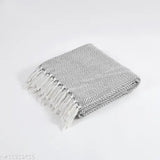 Grey and White HomewayTex 100% Cotton Herringbone Bed Throw/Sofa Throw for Indoor/Outdoor Use - Breathable, Lightweight, Reversible, Luxurious Touch