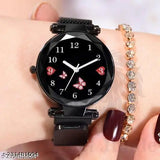 Black stainless steel girls watch with heart butterfly design, perfect for fashion-forward kids
