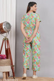 Sea green rayon jumpsuit for women - printed, short sleeves, pocket detail, India origin