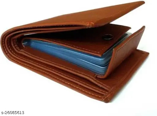 Brown canvas & leather trendy mens wallet, free size with 2 compartments and coin pocket for everyday essentials