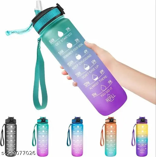 Multicolor unbreakable sipper water bottle with time markers and motivational quote, BPA-free, great for adults and kids, ideal gift choice