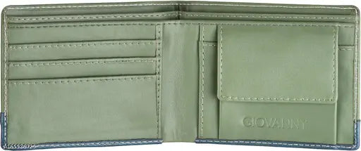 Green-blue faux leather men's wallet, 5 compartments, free size, India origin