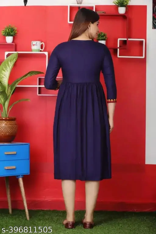 Blue Rayon Embroidered Gown, embroidery detail enhancing the look, Indian party wear kurti set