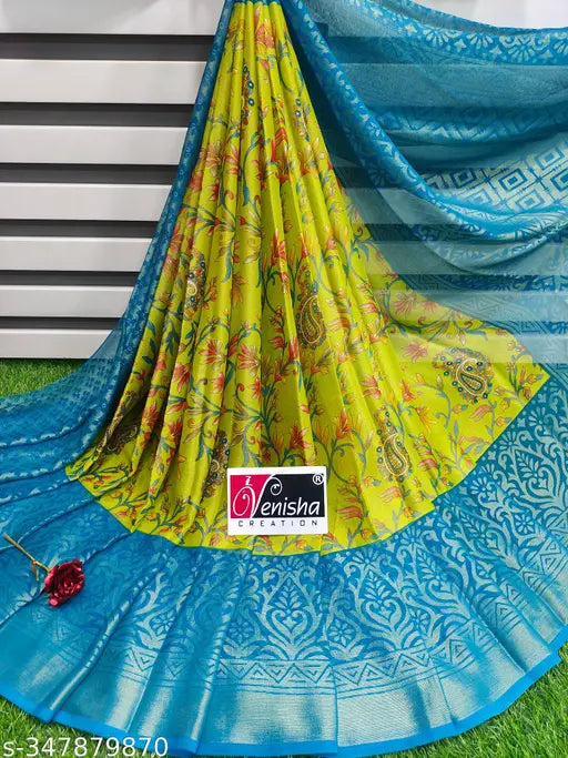 Soft Brasso Mango printed chiffon saree, free size, premium quality Indian fashion