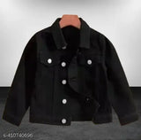 Black denim long-sleeved boy's jacket from India, solid pattern for 9-10 and 10-11-year-olds