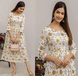 Rayon floral Prociom printed Anarkali kurti, trendy three-quarter sleeve women's fashion, India