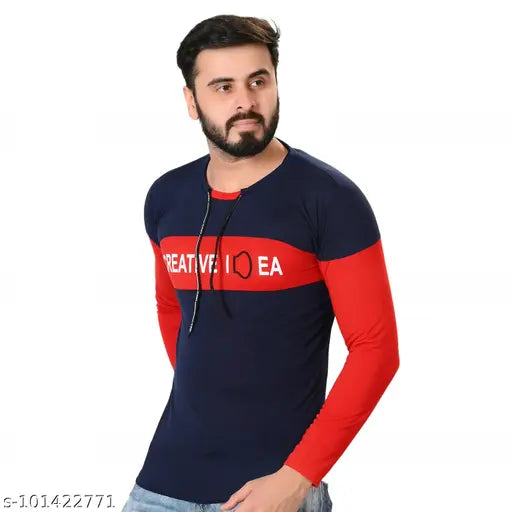 Aradhya Creations creative idea men's full sleeves cotton blend t-shirt, all-over solid pattern. India-made, comfortable workout wear in XL size