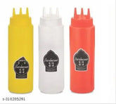 Multicolor refillable sauce dispenser, ideal for ketchup, oil, condiments; wide-mouth, leak-proof, BIS/ISI certified; capacity: 2.5L x 3 pack