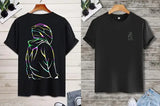 Black cotton T-shirt for men and boys, trendy printed design, short sleeves, size S (chest 36in, length 27in)