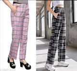 Black and pink check trouser pack of 2 combo, cotton checked pants for women's summer fashion with custom-made quality