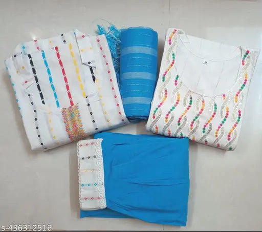 White Afghani dupatta set with embroidery work on cotton fabric (Pack of 2)