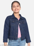Trendy kids' denim jacket, stretchable full sleeves, solid color, size for 5-6 years old