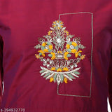 Maroon silk maxi gown, solid pattern, three-quarter sleeves, Indian-made fashion wear