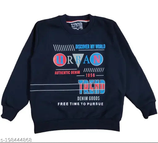 Trendy printed long sleeve sweatshirt for boys, comfy cotton blend fabric in winter colors