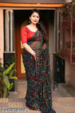 Multicolor striped Kalamkari print Georgette saree for women, free size, India