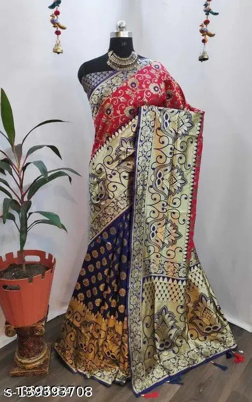 Soft litchi silk Banarasi saree with Zari work, free size, ready to ship, original best quality from SHIV store