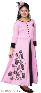 Nylon printed net ethnic gown for girls, three-quarter sleeves, Indian style