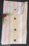 Yellow striped cotton kurti palazzo for women, three-quarter sleeves, Indian origin