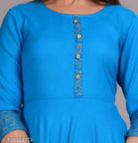 Rayon sky blue short ghera, three-quarter sleeves, solid design, women's clothing on mannequin