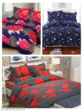 Polycotton floral double king size bedsheets set, ideal for AC rooms and anniversaries. Semwal Creations combo includes 3 sheets and 6 pillow covers." (108 characters)