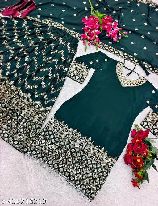 Silk embroidered dupatta set with kurta and bottomwear, heavy satin silk with 5mm siqwans embroidery, M-XL sizes
