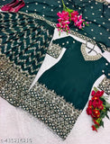 Silk embroidered dupatta set with kurta and bottomwear, heavy satin silk with 5mm siqwans embroidery, M-XL sizes