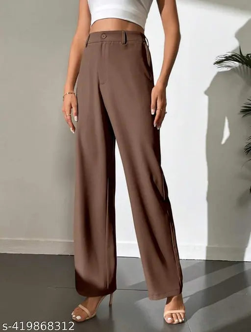 Brown viscose rayon women's trouser, solid pattern and slim fit - size S
