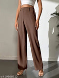 Brown viscose rayon women's trouser, solid pattern and slim fit - size S