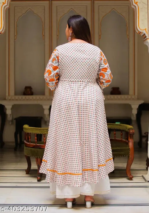 Rayon women's floral round pink kurti, adjustable dori & three-quarter sleeves - Indian plus size fashion