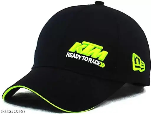Ktm black green embroidery cotton baseball cap, solid design on onesize for men's and boys, Indian-made stylish sports cap