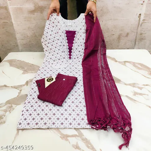 Embroidered cotton blend kurti set with dupatta and trousers, available in various sizes. Indian designer kurti set for girls and women on Nawab Sahab Textile