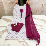 Embroidered cotton blend kurti set with dupatta and trousers, available in various sizes. Indian designer kurti set for girls and women on Nawab Sahab Textile