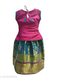 Girls traditional cotton silk Lehenga choli set, sleeveless and solid pattern, ready-to-wear for festivals and gatherings (6M-8Y). Indian handcrafted kid's clothing
