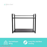 Stainless steel black tiered shelf microwave stand, ideal for kitchen counter and extra storage