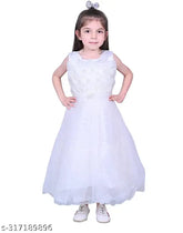 Shiny cotton sleeveless party gown for kids, featuring a grinning design - India