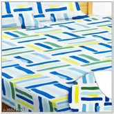 Elastic cotton geometric-patterned double queen fitted bedsheet set with 2 pillows, ideal for summer use