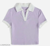 Colorblocked cotton crop collar zip t-shirt, short sleeves, India origin