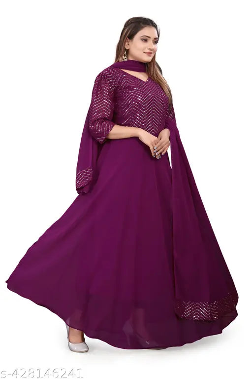 Embellished Georgette anarkali dress with full sleeves, Indian squance work, multiple sizes available